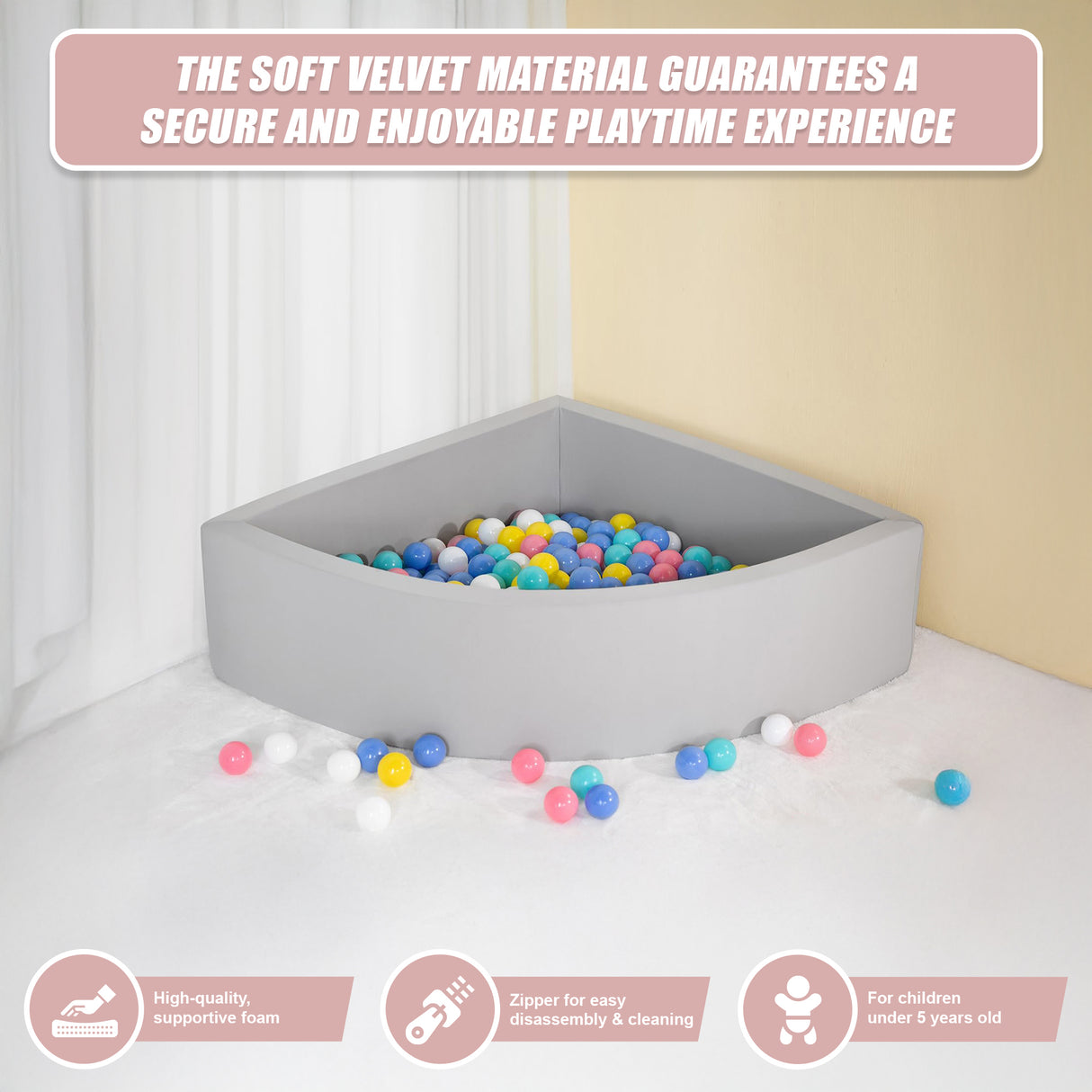 Corner Ball Pit Playpen Enclosure &ndash; Safe Grey Play Area for Babies and Toddlers, Indoor or Outdoor