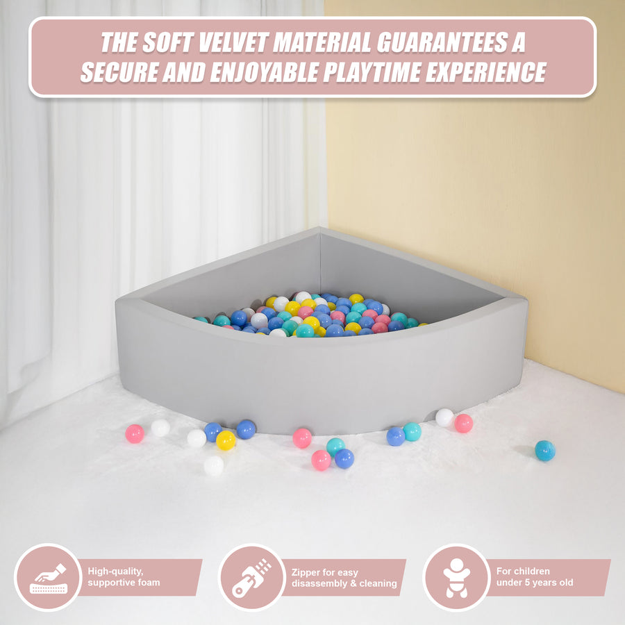 Corner Ball Pit Playpen Enclosure &ndash; Safe Grey Play Area for Babies and Toddlers, Indoor or Outdoor
