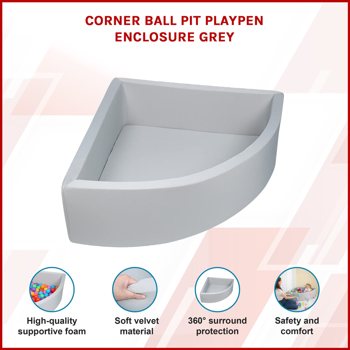 Corner Ball Pit Playpen Enclosure &ndash; Safe Grey Play Area for Babies and Toddlers, Indoor or Outdoor