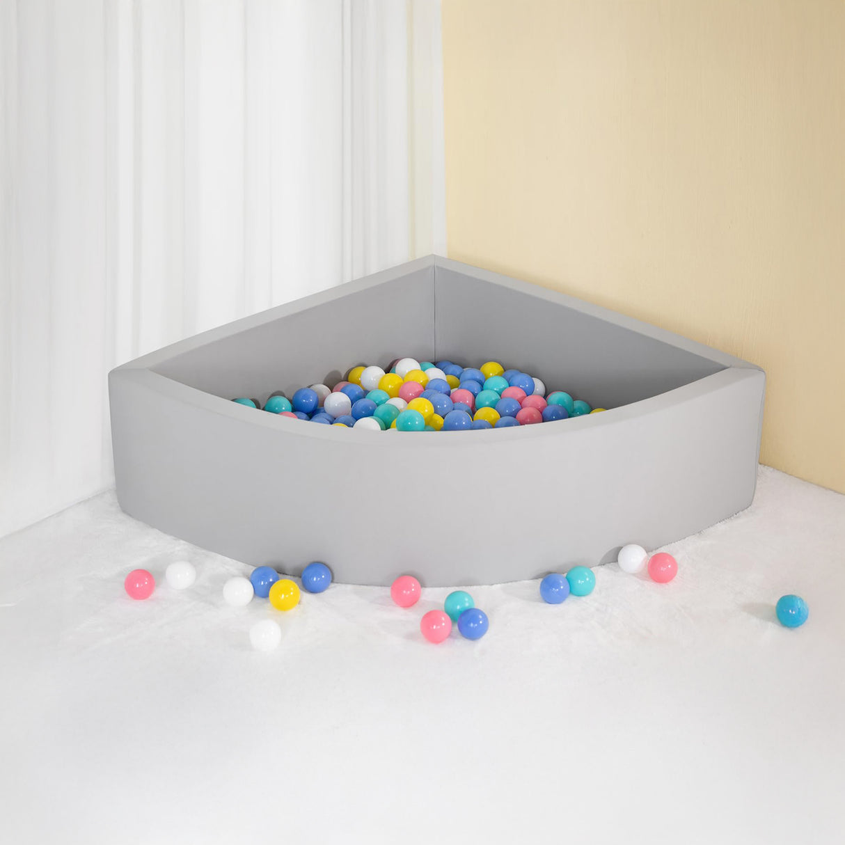 Corner Ball Pit Playpen Enclosure &ndash; Safe Grey Play Area for Babies and Toddlers, Indoor or Outdoor