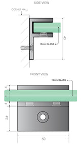 90x210cm Glass Shower Screen with Black F-Brackets - Low Angle