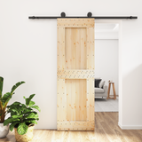 Sliding Door Natural and Black 70 x 210 cm Solid Pine Wood - Front View