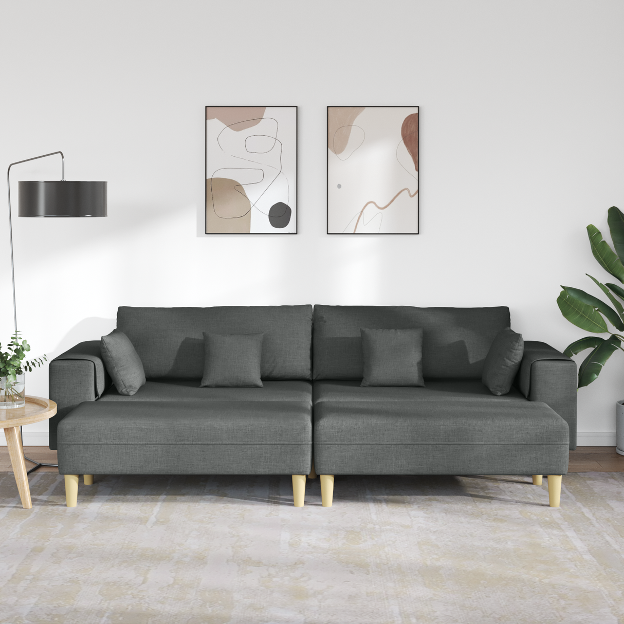 Fabric Sofa with Cushion Dark Grey 208 cm Fabric