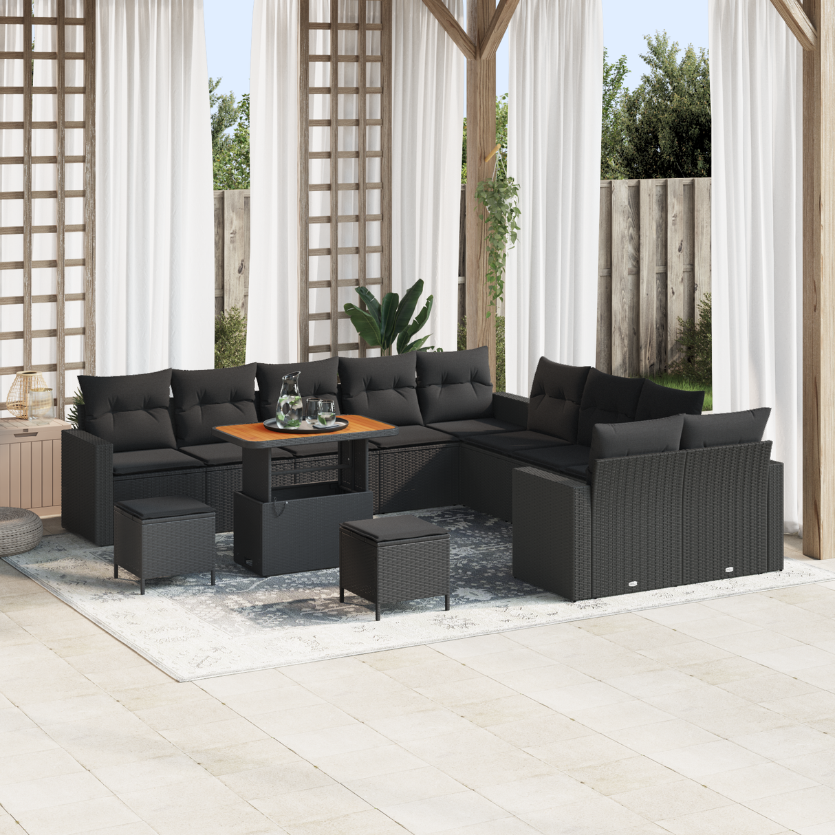 Garden Sofa Set with Cushion 17 pcs Black Poly Rattan