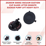2x20cm 500kg Vacuum Suction Cup Glass Lifter Granite Sucker Pump Lift Heavy Duty - Top-Down View