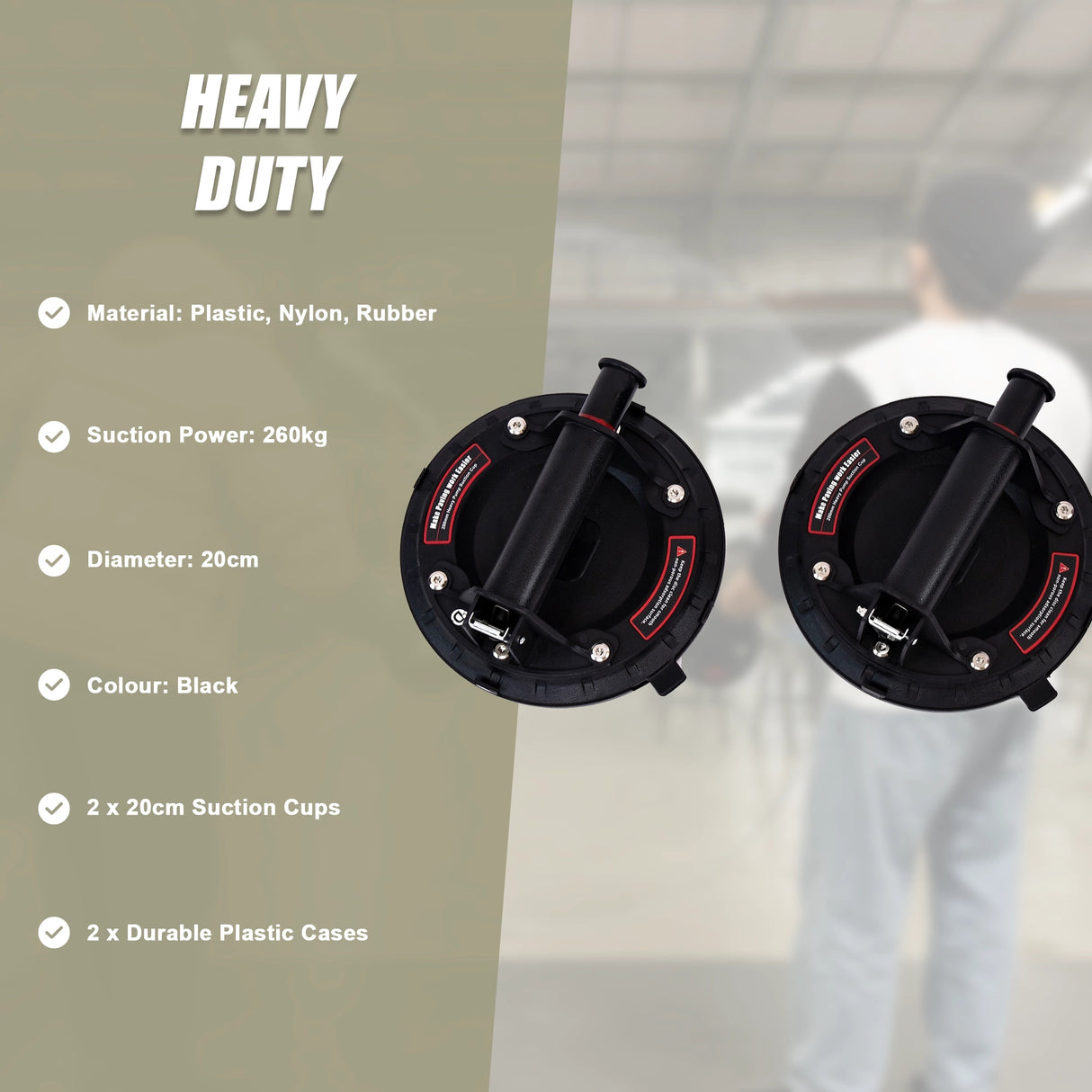2x20cm 500kg Vacuum Suction Cup Glass Lifter Granite Sucker Pump Lift Heavy Duty