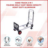 Hand Truck 2 in 1 Folding Dolly Cart 180kg Capacity Heavy Duty Aluminium - 45-Degree Angle