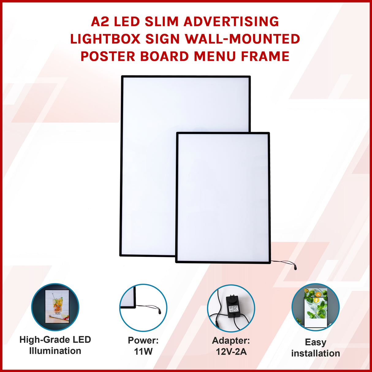 A2 LED Slim Advertising Lightbox Sign Wall-Mounted Poster Board Menu Frame