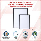 A2 LED Slim Advertising Lightbox Sign Wall-Mounted Poster Board Menu Frame - Close-Up Angle