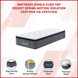 Single Euro Top Pocket Spring Mattress &ndash; Motion Isolation Comfort with CertiPUR-US&reg; Certified Foam Layers - Side View
