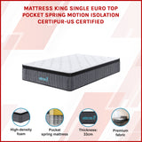King Single Euro Top Pocket Spring Mattress &ndash; Motion Isolation Comfort with CertiPUR-US&reg; Certified Foam Layers - Side View