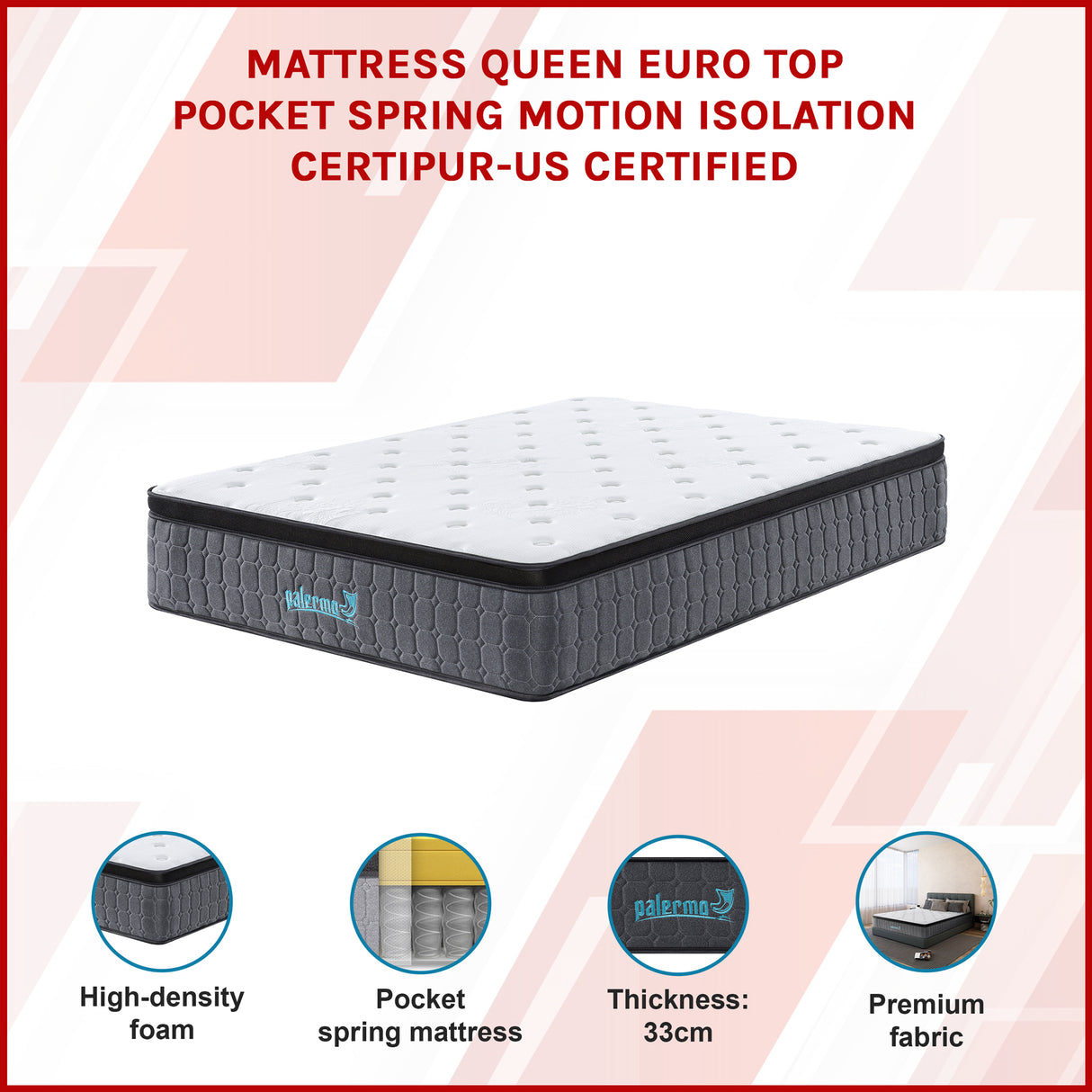 Queen Euro Top Pocket Spring Mattress &ndash; Motion Isolation Comfort with CertiPUR-US&reg; Certified Foam Layers