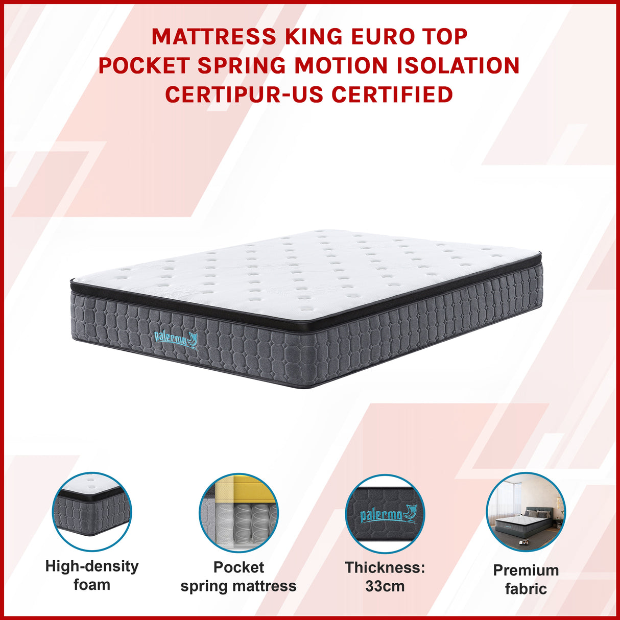 King Euro Top Pocket Spring Mattress &ndash; Motion Isolation Comfort with CertiPUR-US&reg; Certified Foam Layers