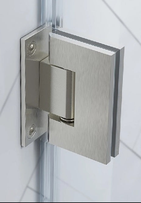 90 Degree Brass Glass Shower Door L-Hinge in Nickel
