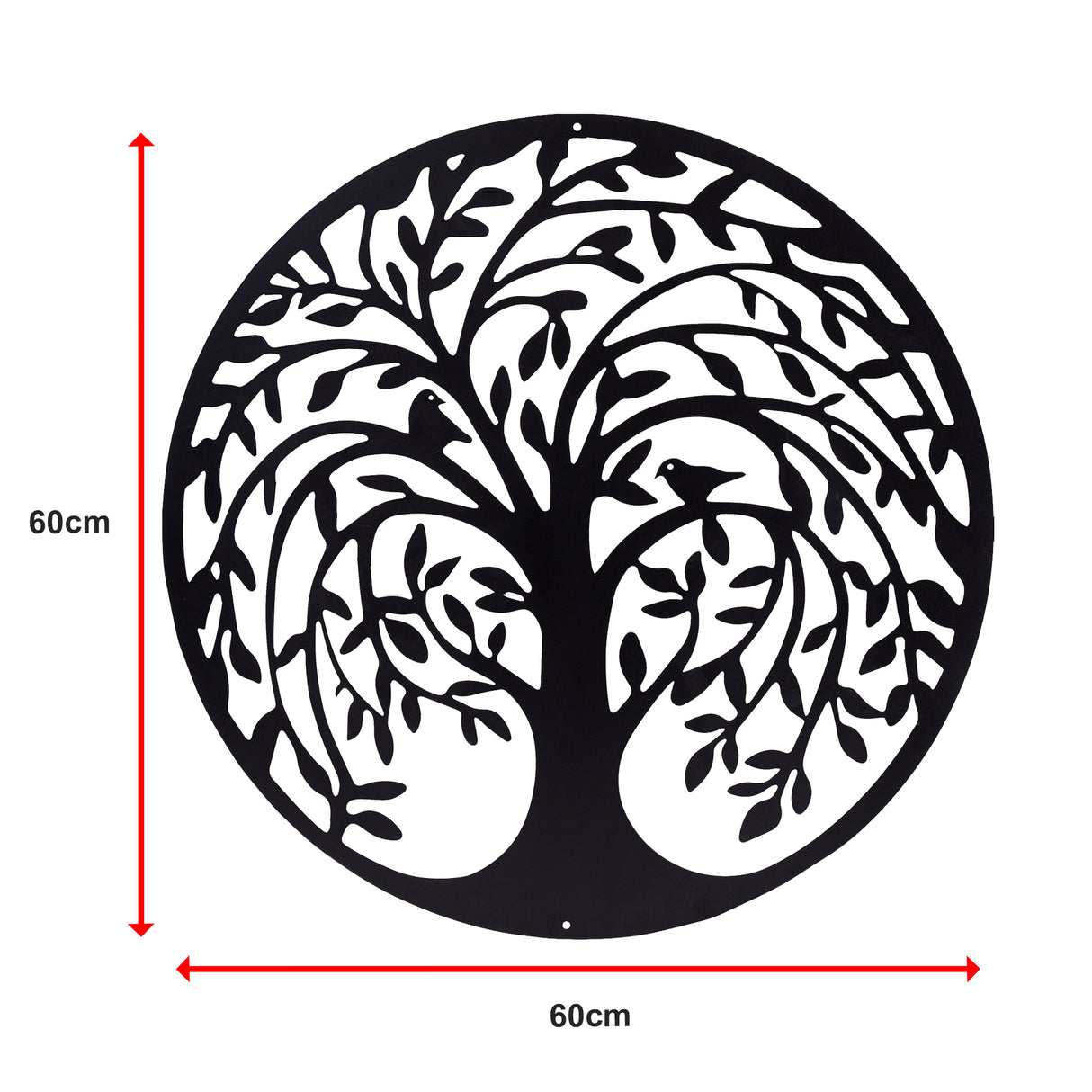 60cm Tree of Life & Birds Round Metal Wall Garden Art Sculpture