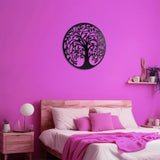 60cm Tree of Life & Birds Round Metal Wall Garden Art Sculpture - Front View