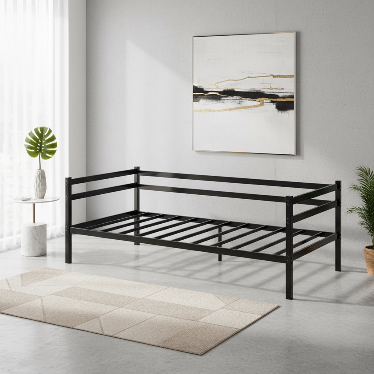 Single Daybed Metal Frame Sofa Premium Black Day Bed Steel Support