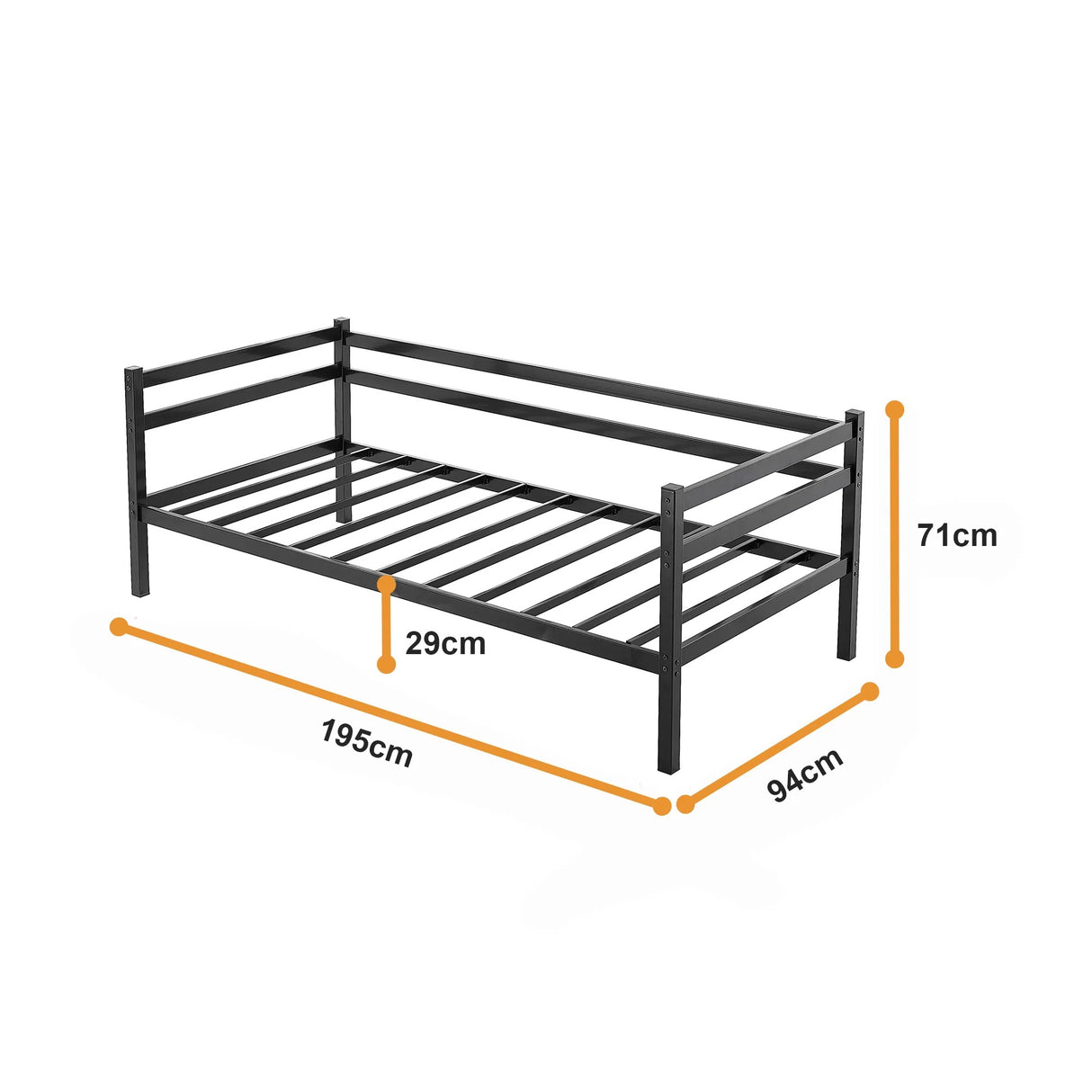 Single Daybed Metal Frame Sofa Premium Black Day Bed Steel Support