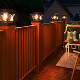 2 Pack Outdoor Flame Light Solar Post Deck Fence Cap - Front View