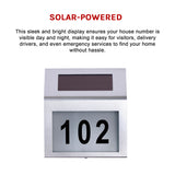 Solar Powered House Number LED Light Stainless Steel Address Signs Plaques