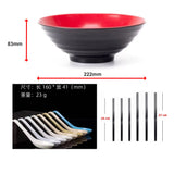 12 Piece Ramen Noodle Bowl with Spoon and Chopsticks Black Red - Extra Image