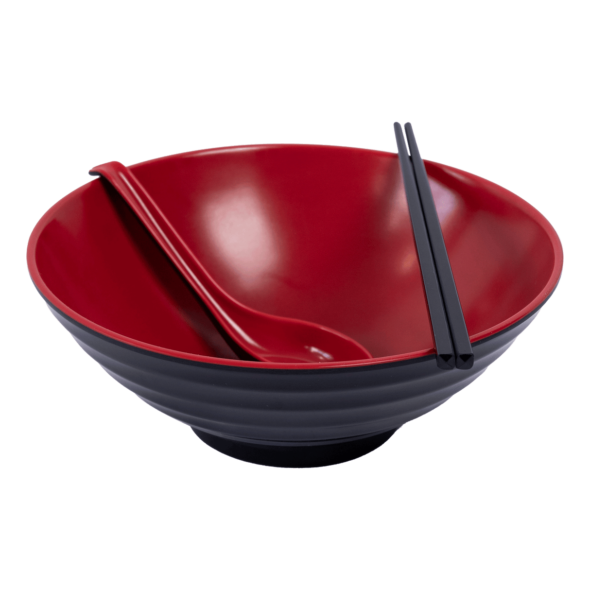 12 Piece Ramen Noodle Bowl with Spoon and Chopsticks Black Red