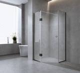 90cm Frameless Diamond Shower Screen with Black Channels and Brass Hinges