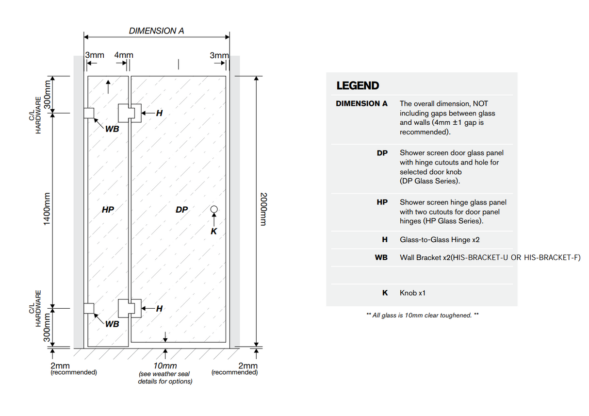 110x100cm Corner Frameless Shower Screen &ndash; Gold Wall Channel with SS Hinges for Modern Bathroom Style