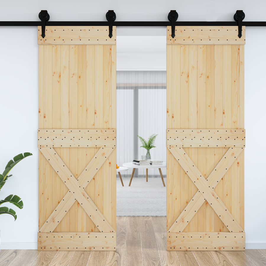 Cross Door NARVIK 80x210cm Solid Pine Wood (Untreated) Natural