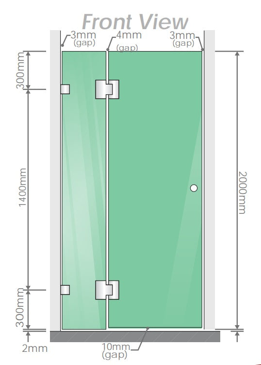 100cm Frameless Wall-to-Wall Shower Screen with Nickel Brackets & Brass Hinges &ndash; U-Brackets