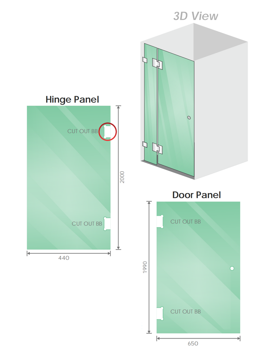 110cm Frameless Wall-to-Wall Shower Screen with Black Brackets & Brass Hinges &ndash; U-Brackets and Floor U-Bracket