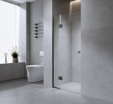 120cm Frameless Wall-to-Wall Shower Screen &ndash; Black Wall Channel and Floor Channel with Brass Hinges - Front View