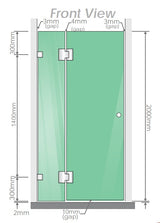 120x100cm Corner Frameless Shower Screen &ndash; Nickel U-Brackets and Floor U-Bracket with SS Hinges for Contemporary Bathrooms - Top-Down View