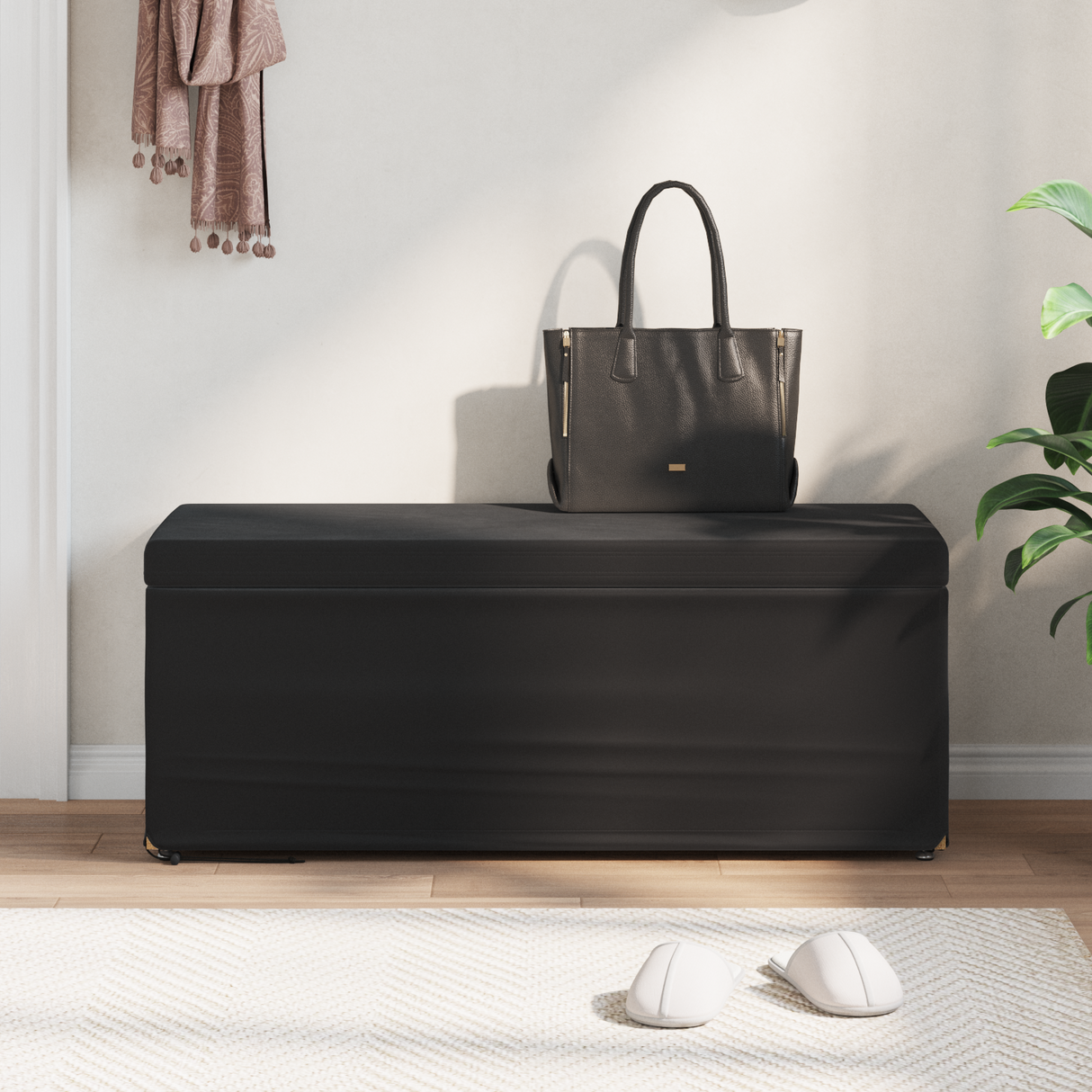 Stool Black 101 x 41 x 40 cm Velvet and Engineered Wood