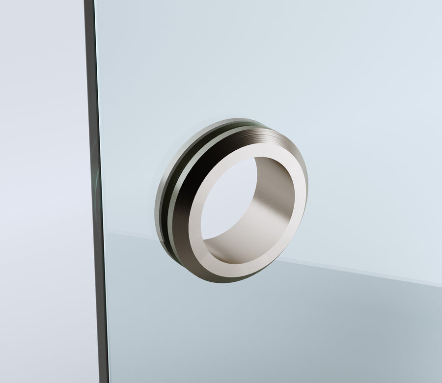 90x70cm Corner Frameless Shower Screen with Nickel Brackets and Brass Hinges - U-Brackets and Floor U-Bracket