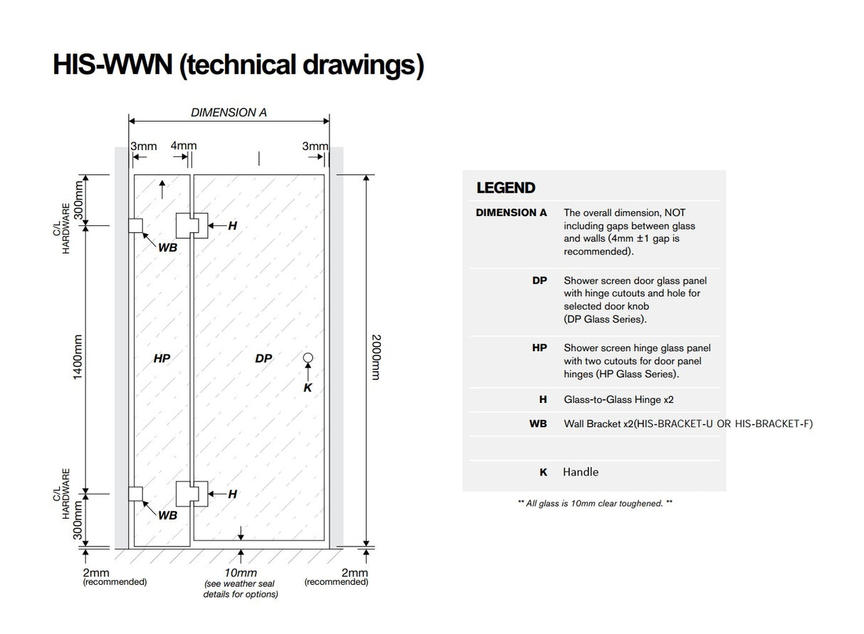 90x80cm Corner Frameless Shower Screen with Chrome Brackets and Brass Hinges - F-Brackets