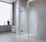 100x70cm Corner Frameless Shower Screen with Gold Brackets and Brass Hinges - U-Brackets - Front View