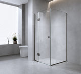 100x100cm Corner Frameless Shower Screen &ndash; Gold Wall Channel with Brass Hinges for Elegant Bathrooms