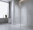 110x80cm Corner Frameless Shower Screen with Gunmetal Brackets and Brass Hinges - Wall Channel and Floor F-Bracket