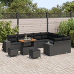 Garden Sofa Set 12 pcs 9-Seater Black Poly Rattan