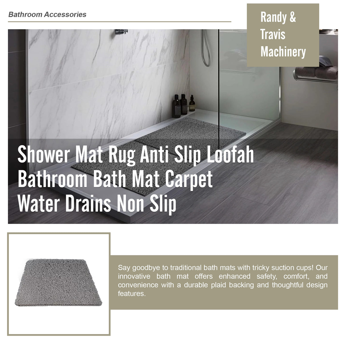 Shower Mat Rug Anti Slip Loofah Bathroom Bath Mat Carpet Water Drains Non Slip