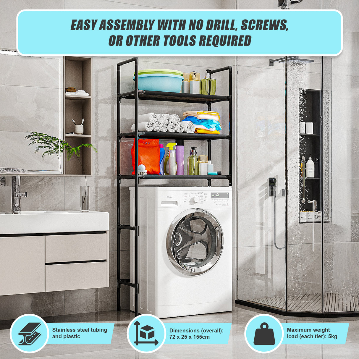 Storage Shelf 3 Tier Rack Portable Laundry Stand Unit Organiser