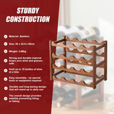 Bamboo Wine Rack Free Standing 15 Bottles with 6 Glasses Holder Storage in Brown - Extra Image