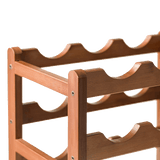 Bamboo Wine Rack Free Standing 15 Bottles with 6 Glasses Holder Storage in Brown - Side View