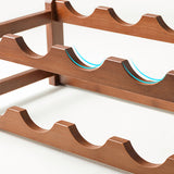Bamboo Wine Rack Free Standing 15 Bottles with 6 Glasses Holder Storage in Brown - Close-Up Angle