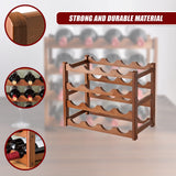 Bamboo Wine Rack Free Standing 15 Bottles with 6 Glasses Holder Storage in Brown - Low Angle
