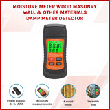 Moisture Meter Wood Masonry Wall & Other Materials Damp Meter Detector