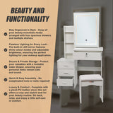Dressing Table LED Makeup Mirror Stool Set Vanity Desk With Drawer Lighted - Side View