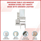 Dressing Table LED Makeup Mirror Stool Set Vanity Desk With Drawer Lighted - 45-Degree Angle