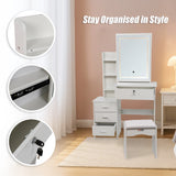 Dressing Table LED Makeup Mirror Stool Set Vanity Desk With Drawer Lighted - Rear View